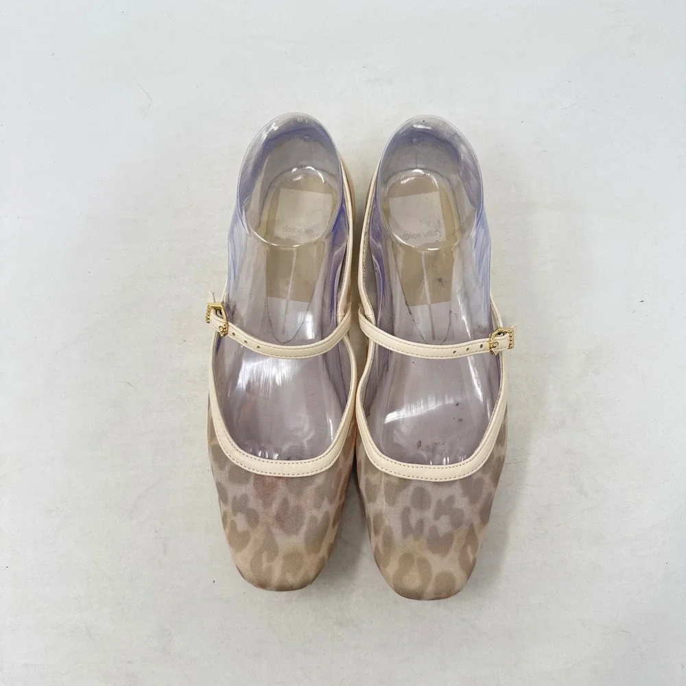 Dolce Vita Mary Jane Mesh Ballet Flats Leopard Print Tan 7.5 Animal Print Chic